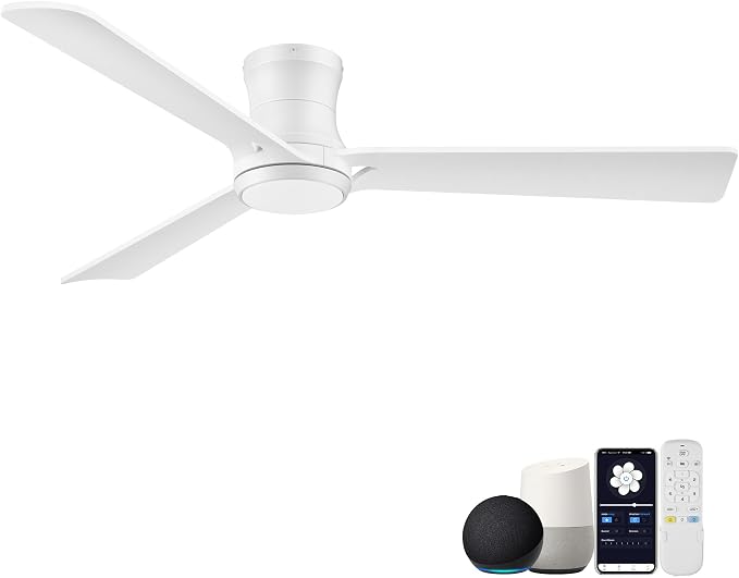 52in Wood Smart Ceiling Fans with Lights Remote,Control via Voice Alexa App,Quiet DC Motor,Low Profile Flush Mount Ceiling