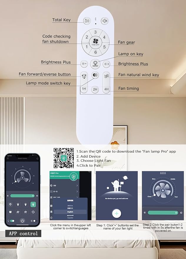 52Inch Ceiling Fan with Lights and Remotes, Modern Smart Flush Mount Ceiling Fans,DC Reversible Motor, 3CCT