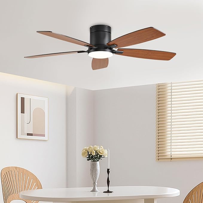 52inch Ceiling Fans with Lights, Low Profile Ceiling Fan with Light and Remote Control/APP Control, Flush Mount, Reversible