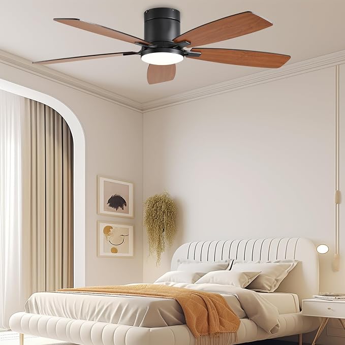52inch Ceiling Fans with Lights, Low Profile Ceiling Fan with Light and Remote Control/APP Control, Flush Mount, Reversible