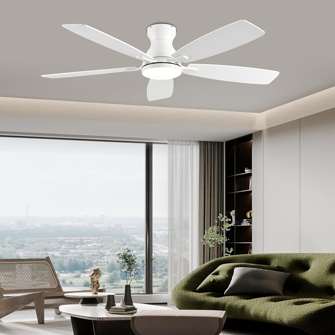 52inch Ceiling Fans with Lights, Low Profile Ceiling Fan with Light and Remote Control/APP Control, DC Reversible Motor