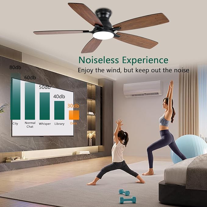 52inch Ceiling Fans with Lights, Low Profile Ceiling Fan with Light and Remote/APP Control, DC Reversible Motor, Noiseless