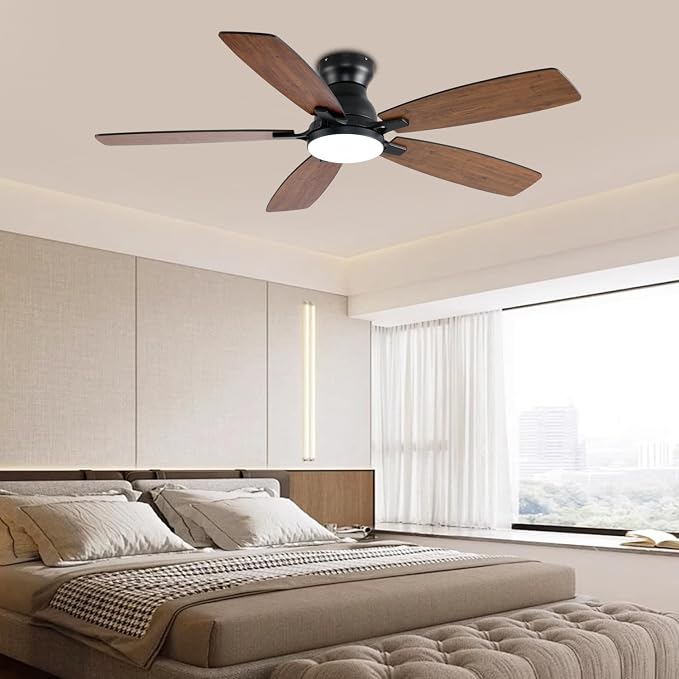 52inch Ceiling Fans with Lights, Low Profile Ceiling Fan with Light and Remote/APP Control, DC Reversible Motor, Noiseless