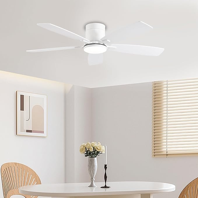 52inch Flush Mount Ceiling Fans with Lights and Remote/APP Control, Dimmable LED, Reversible DC Motor, Noiseless, Low Profile