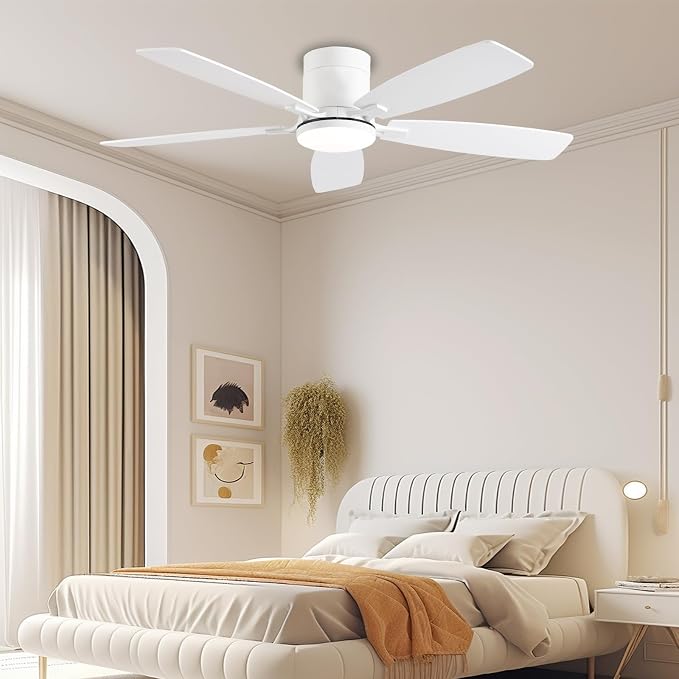 52inch Flush Mount Ceiling Fans with Lights and Remote/APP Control, Dimmable LED, Reversible DC Motor, Noiseless, Low Profile