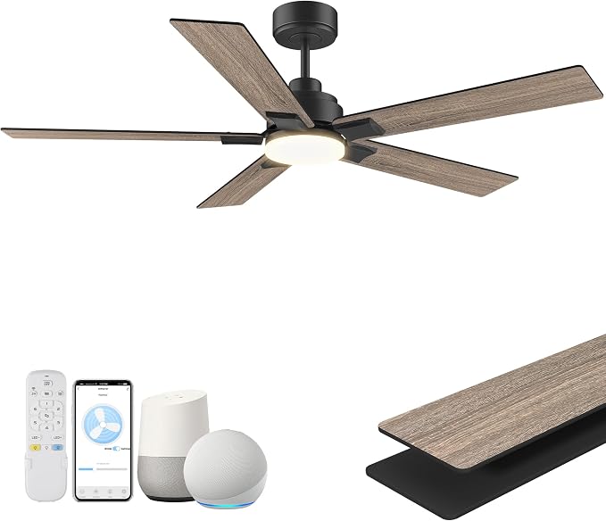 52Inch Smart Ceiling Fan with Lights Remote,APP&Voice Alexa WIFI Controled,Quiet Reversible DC Motor,Dimmable LED,Indoor