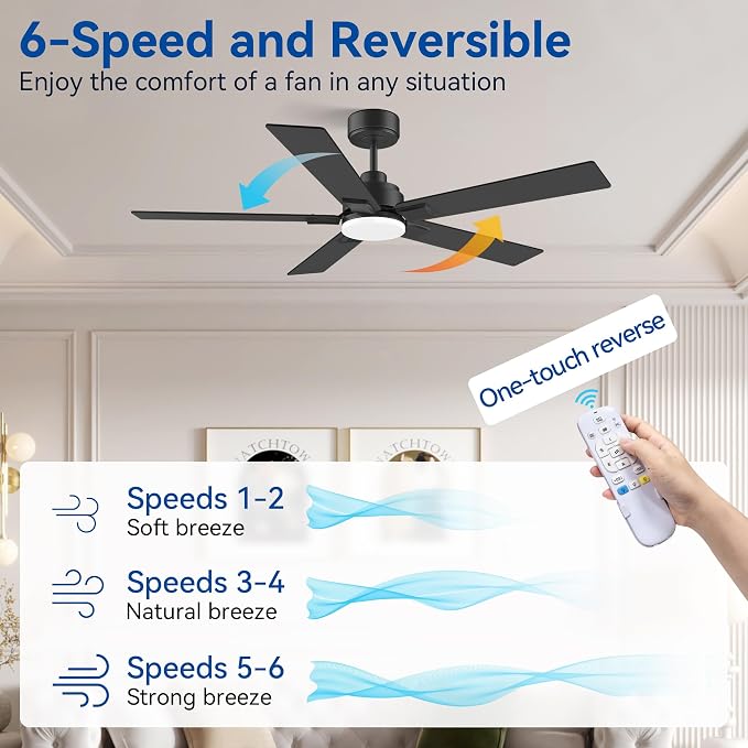 52Inch Smart Ceiling Fan with Lights Remote,APP&Voice Alexa WIFI Controled,Quiet Reversible DC Motor,Dimmable LED,Indoor