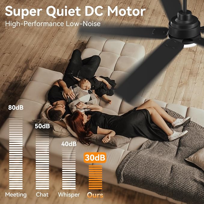 52Inch Smart Ceiling Fan with Lights Remote,APP&Voice Alexa WIFI Controled,Quiet Reversible DC Motor,Dimmable LED,Indoor
