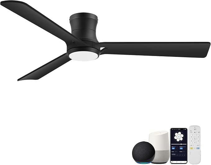 52inch Smart Ceiling Fans with Lights,Remote/APP/Alexa Control,Quiet DC Motor,Wood Low Profile Flush Mount Ceiling Fan for