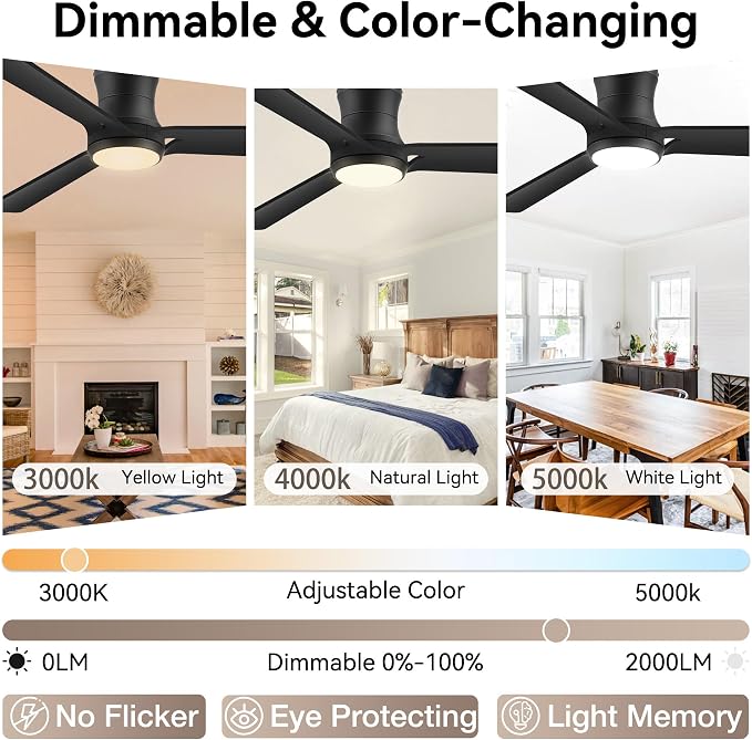 52inch Smart Ceiling Fans with Lights,Remote/APP/Alexa Control,Quiet DC Motor,Wood Low Profile Flush Mount Ceiling Fan for