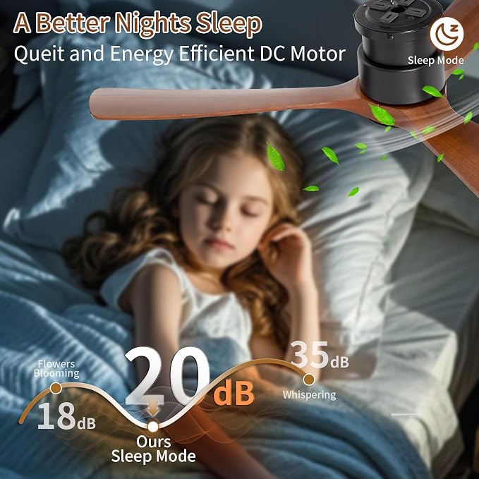 52inches Ceiling Fan with Lights,Wooden Flush Mount Ceiling Fans with Remote Control,Dimmable Light,3 CCT,6 Speeds,Noiseless