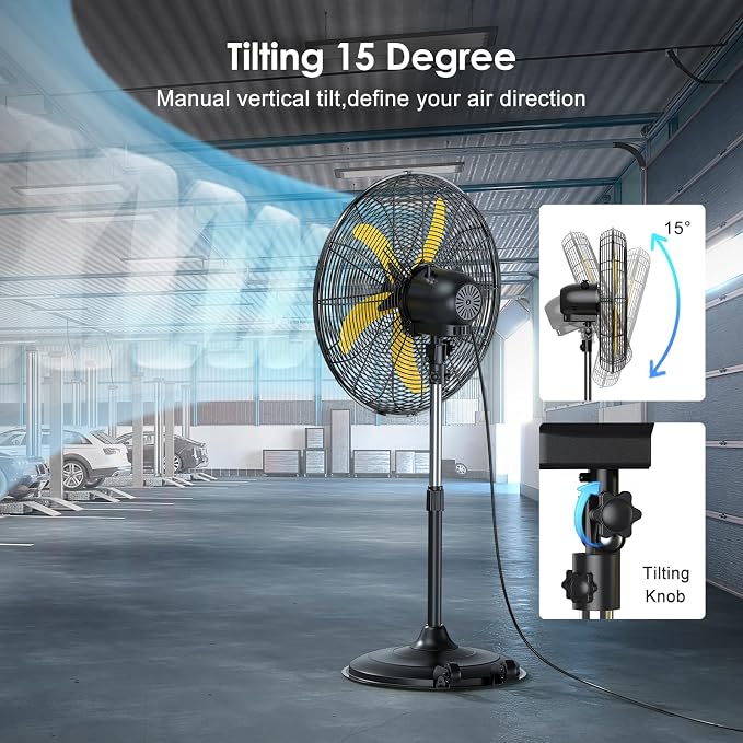 5300 CFM 20" High Velocity Oscillating Pedestal Fan, 3-Speed Professional Standing Fan, Heavy Duty Industrial Fan with