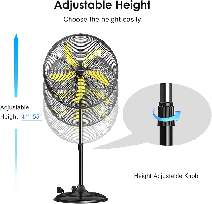 5300 CFM 20" High Velocity Oscillating Pedestal Fan, 3-Speed Professional Standing Fan, Heavy Duty Industrial Fan with