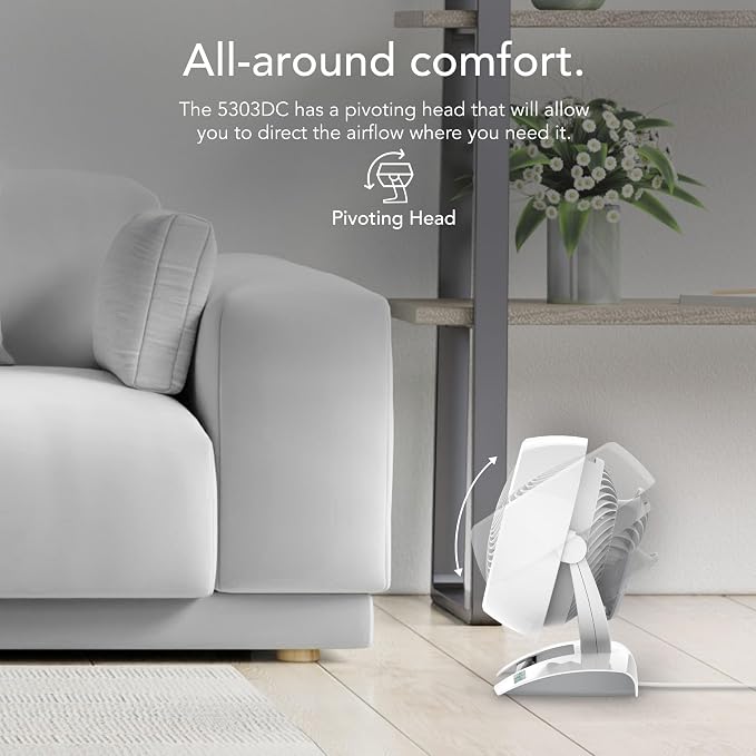 5303DC Energy Smart Small Air Circulator Fan with Variable Speed Control, white, Medium, alternate product view 3