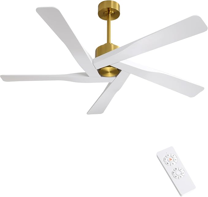 54" ABS DC Ceiling Fan No Light, 5 Blade ABS Plastic Ceiling Fan with Remote, 6-Speed Reversible DC Motor, Ceiling Fans
