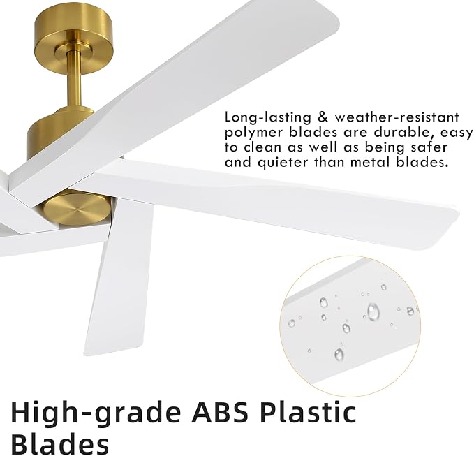 54" ABS DC Ceiling Fan No Light, 5 Blade ABS Plastic Ceiling Fan with Remote, 6-Speed Reversible DC Motor, Ceiling Fans