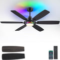 54" Black RGB Ceiling Fans with Lights and Remote/APP,Modern Ceiling Fans with Quiet Reversible DC Motor for Bedroom Kids