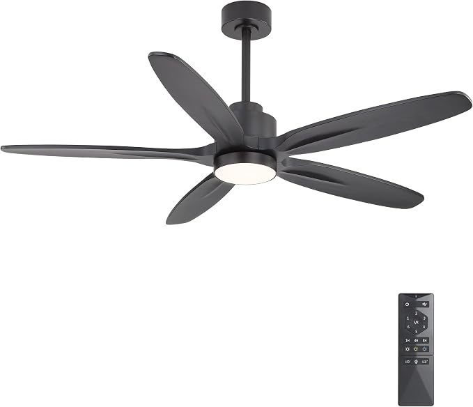 54" Ceiling Fan with Light - 5 Carved Solid Wood Blades, 6-Speed Reversible DC Motor, Dimmable, 3CCT, Noiseless Remote