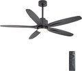 54" Ceiling Fan with Light - 5 Carved Solid Wood Blades, 6-Speed Reversible DC Motor, Dimmable, 3CCT, Noiseless Remote