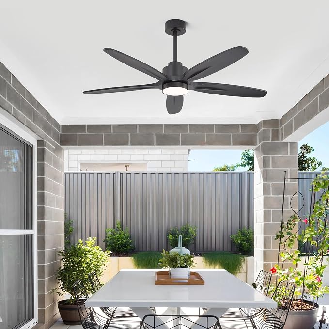 54" Ceiling Fan with Light - 5 Carved Solid Wood Blades, 6-Speed Reversible DC Motor, Dimmable, 3CCT, Noiseless Remote
