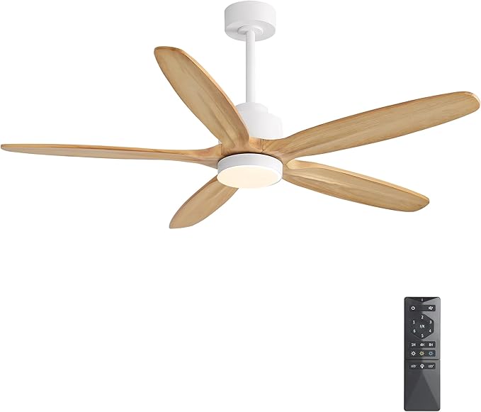 54" Ceiling Fan with Light - 5 Carved Solid Wood Blades, 6-Speed Reversible DC Motor, Dimmable, 3CCT, Noiseless Remote