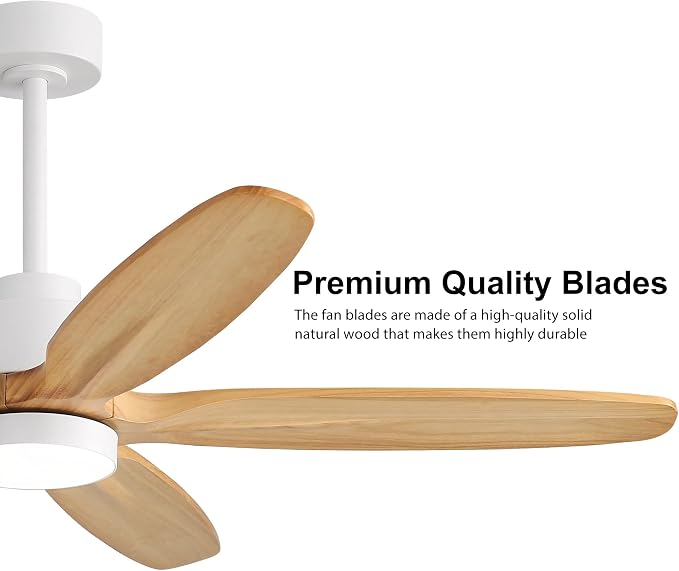 54" Ceiling Fan with Light - 5 Carved Solid Wood Blades, 6-Speed Reversible DC Motor, Dimmable, 3CCT, Noiseless Remote