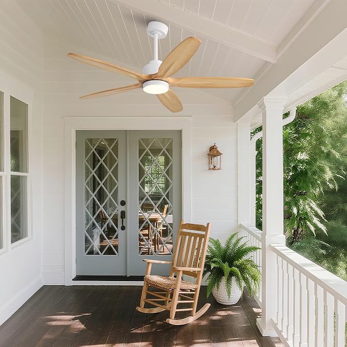 54" Ceiling Fan with Light - 5 Carved Solid Wood Blades, 6-Speed Reversible DC Motor, Dimmable, 3CCT, Noiseless Remote