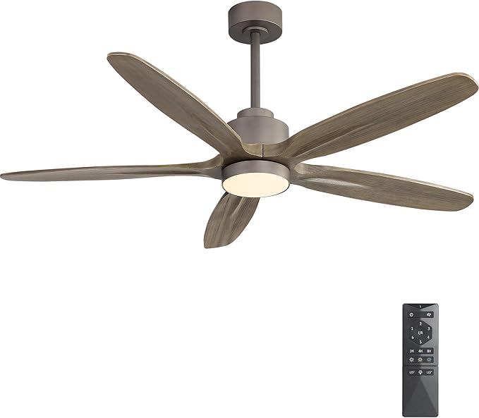 54" Ceiling Fan with Light - 5 Carved Solid Wood Blades, 6-Speed Reversible DC Motor, Dimmable, 3CCT, Noiseless Remote