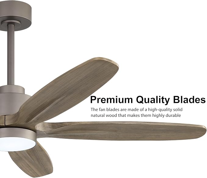 54" Ceiling Fan with Light - 5 Carved Solid Wood Blades, 6-Speed Reversible DC Motor, Dimmable, 3CCT, Noiseless Remote