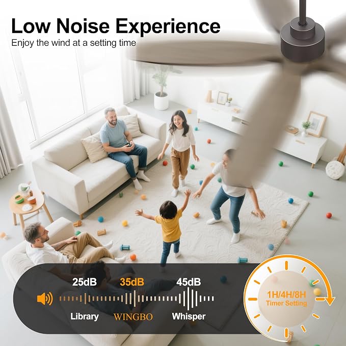 54" Ceiling Fan with Light - 5 Carved Solid Wood Blades, 6-Speed Reversible DC Motor, Dimmable, 3CCT, Noiseless Remote