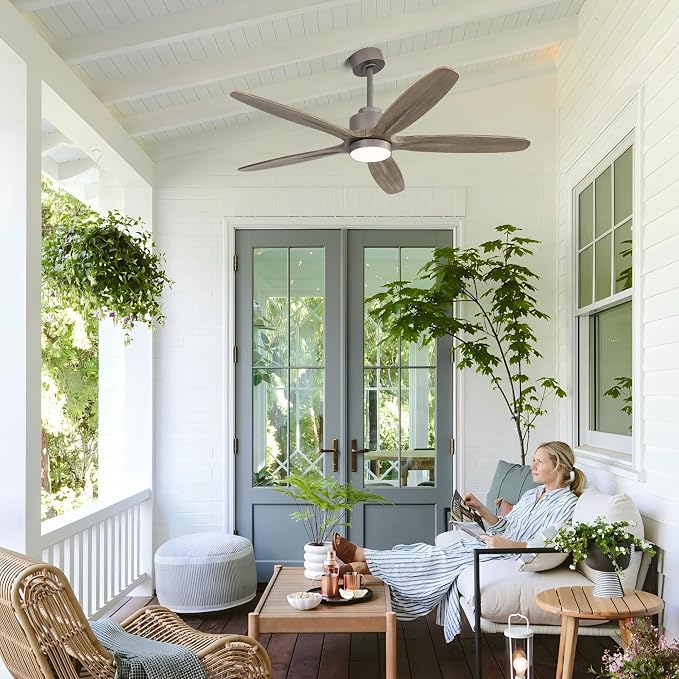 54" Ceiling Fan with Light - 5 Carved Solid Wood Blades, 6-Speed Reversible DC Motor, Dimmable, 3CCT, Noiseless Remote