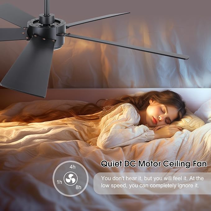 54" Ceiling Fan with Light and Remote Control, Modern Dimmable LED Light, 6-Speed Noiseless Reversible DC Motor, 5 Plywood