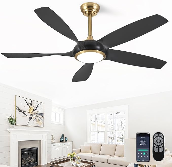 54'' Ceiling Fans with Lights, Modern Ceiling Fan with Remote Control, Indoor Outdoor Ceiling Fan for Living Room, Bedroom, 5