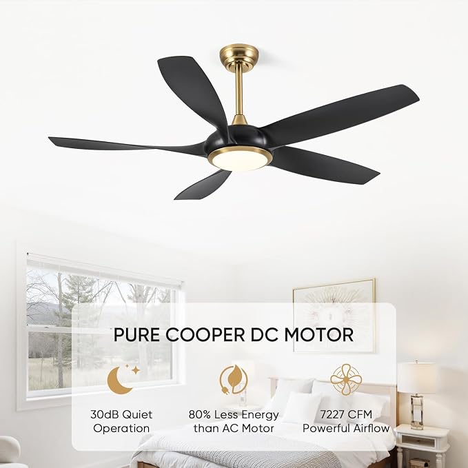 54'' Ceiling Fans with Lights, Modern Ceiling Fan with Remote Control, Indoor Outdoor Ceiling Fan for Living Room, Bedroom, 5