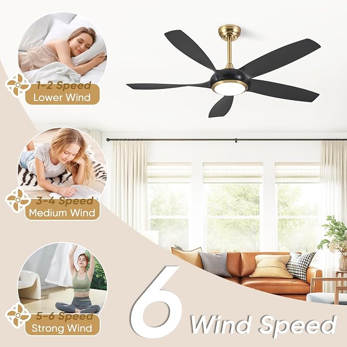 54'' Ceiling Fans with Lights, Modern Ceiling Fan with Remote Control, Indoor Outdoor Ceiling Fan for Living Room, Bedroom, 5
