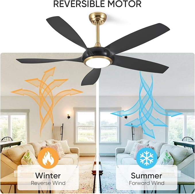 54'' Ceiling Fans with Lights, Modern Ceiling Fan with Remote Control, Indoor Outdoor Ceiling Fan for Living Room, Bedroom, 5