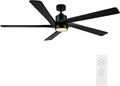 54" DC Ceiling Fan with Lights, 5 Carved Solid Wood Blades, 6-Speed Reversible DC Motor, Matte Black Finish Ceiling Fan with