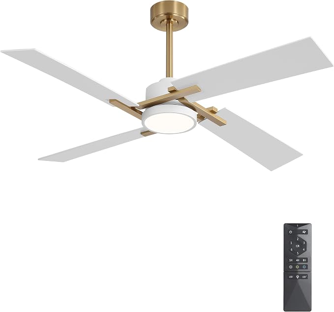 54 Inch Ceiling Fan with Light and Remote, 4 Plywood Blades, 6-Speed Reversible DC Motor, Dimmable, 3CCT, Farmhouse Ceiling