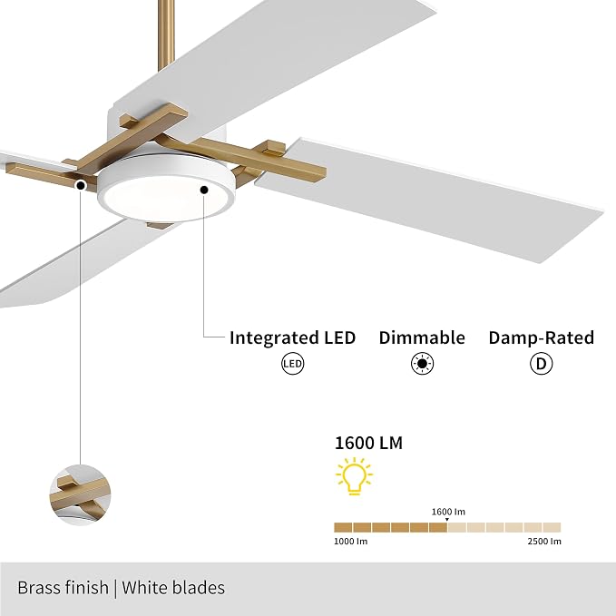 54 Inch Ceiling Fan with Light and Remote, 4 Plywood Blades, 6-Speed Reversible DC Motor, Dimmable, 3CCT, Farmhouse Ceiling