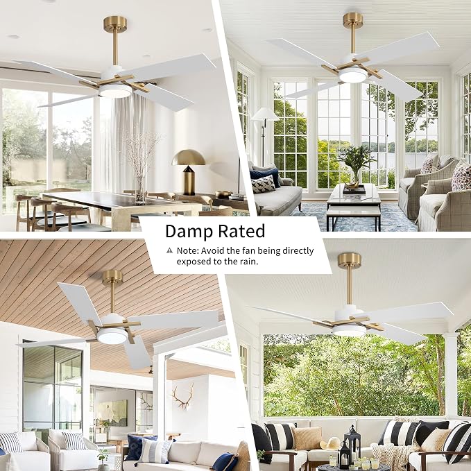 54 Inch Ceiling Fan with Light and Remote, 4 Plywood Blades, 6-Speed Reversible DC Motor, Dimmable, 3CCT, Farmhouse Ceiling