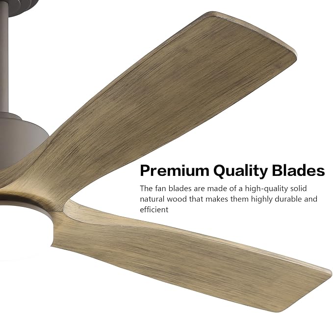 54 Inch DC Ceiling Fan with Lights and Remote Control, 4 Carved Solid Wood Blades, 6-Speed Noiseless Reversible DC Motor