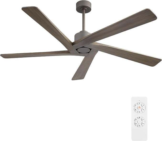 54 Inch DC Ceiling Fan without Lights, 5 Reversible Carved Solid Wood Blades, 6-Speed Noiseless DC Motor, Ceiling Fan No