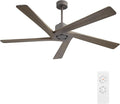 54 Inch DC Ceiling Fan without Lights, 5 Reversible Carved Solid Wood Blades, 6-Speed Noiseless DC Motor, Ceiling Fan No