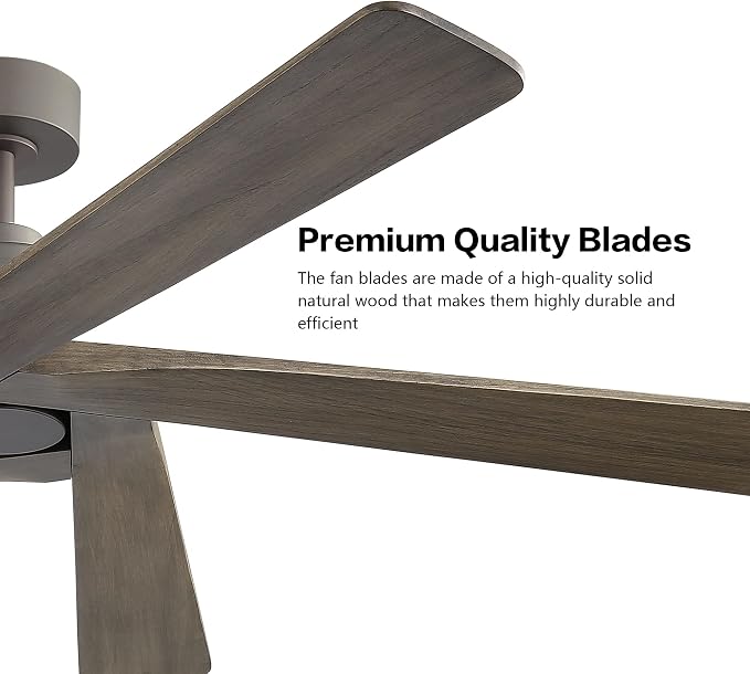 54 Inch DC Ceiling Fan without Lights, 5 Reversible Carved Solid Wood Blades, 6-Speed Noiseless DC Motor, Ceiling Fan No