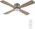 54 Inch Flush Mount DC Ceiling Fan with Lights and Remote, 4 Reversible Carved Wood Blades, 6-Speed Noiseless DC Motor