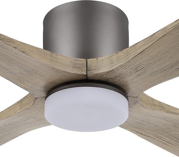 54 Inch Flush Mount DC Ceiling Fan with Lights and Remote, 4 Reversible Carved Wood Blades, 6-Speed Noiseless DC Motor
