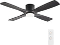 54 Inch Flush Mount DC Ceiling Fan with Lights and Remote, 4 Reversible Carved Wood Blades, 6-Speed Noiseless DC