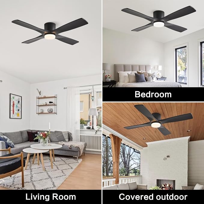 54 Inch Flush Mount DC Ceiling Fan with Lights and Remote, 4 Reversible Carved Wood Blades, 6-Speed Noiseless DC, alternate