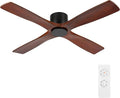 54 Inch Flush Mount DC Ceiling Fan without Lights, 4 Reversible Carved Wood Blades, 6-Speed Noiseless DC Motor