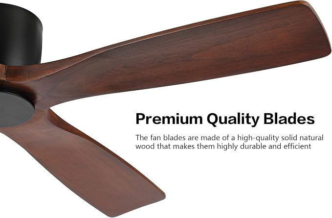 54 Inch Flush Mount DC Ceiling Fan without Lights, 4 Reversible Carved Wood Blades, 6-Speed Noiseless DC Motor, alternate